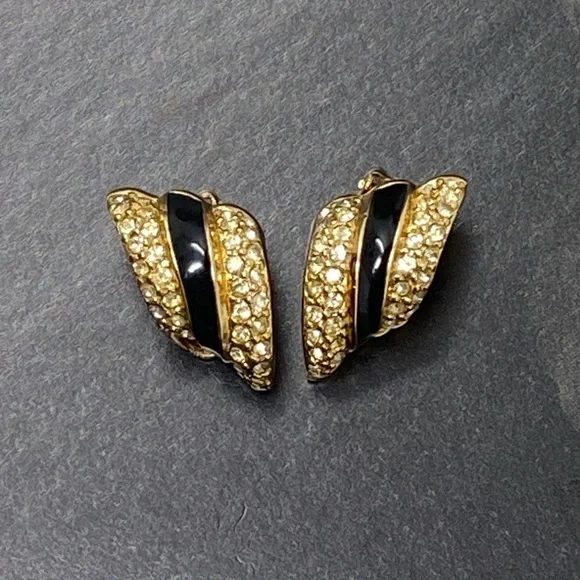 Christian DIOR Vintage earrings with crystals and black enamel - Picture 7 of 15